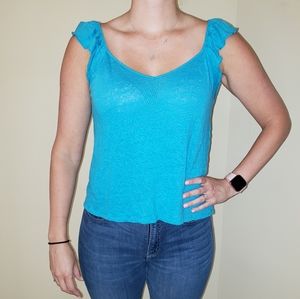 Express Teal Blue Ruffle-Sleeve Tank, Medium